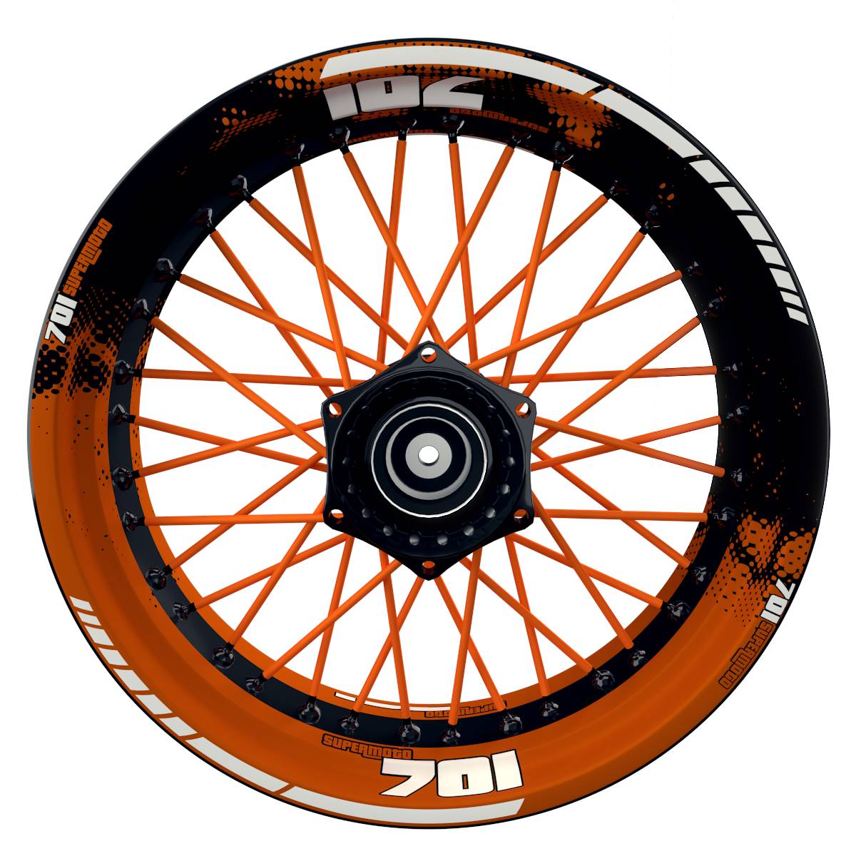 701 SUPERMOTO DOTS schwarz orange Wheelsticker Felgenaufkleber