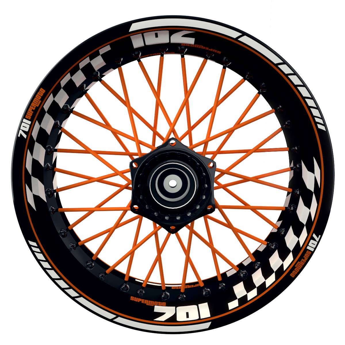 701 SUPERMOTO Grid schwarz orange Wheelsticker Felgenaufkleber