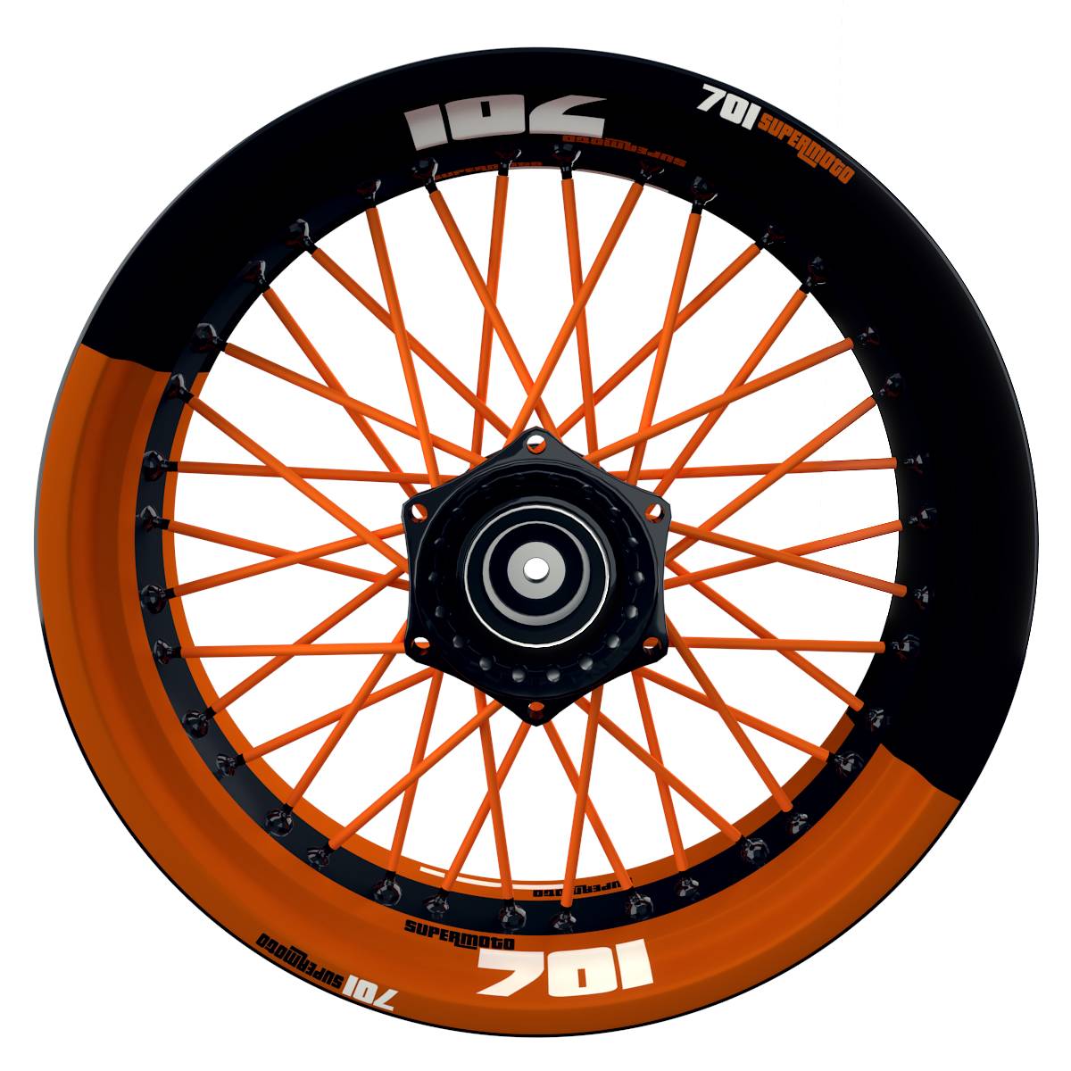 701 SUPERMOTO halb halb schwarz orange Wheelsticker Felgenaufkleber