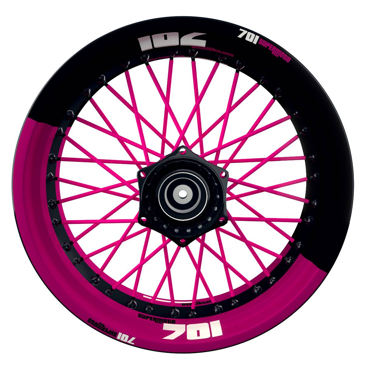 701 SUPERMOTO halb halb schwarz pink Wheelsticker Felgenaufkleber