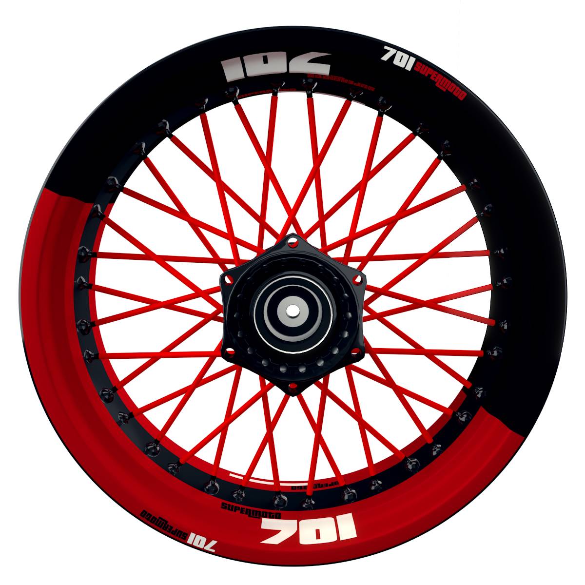 701 SUPERMOTO halb halb schwarz rot Wheelsticker Felgenaufkleber