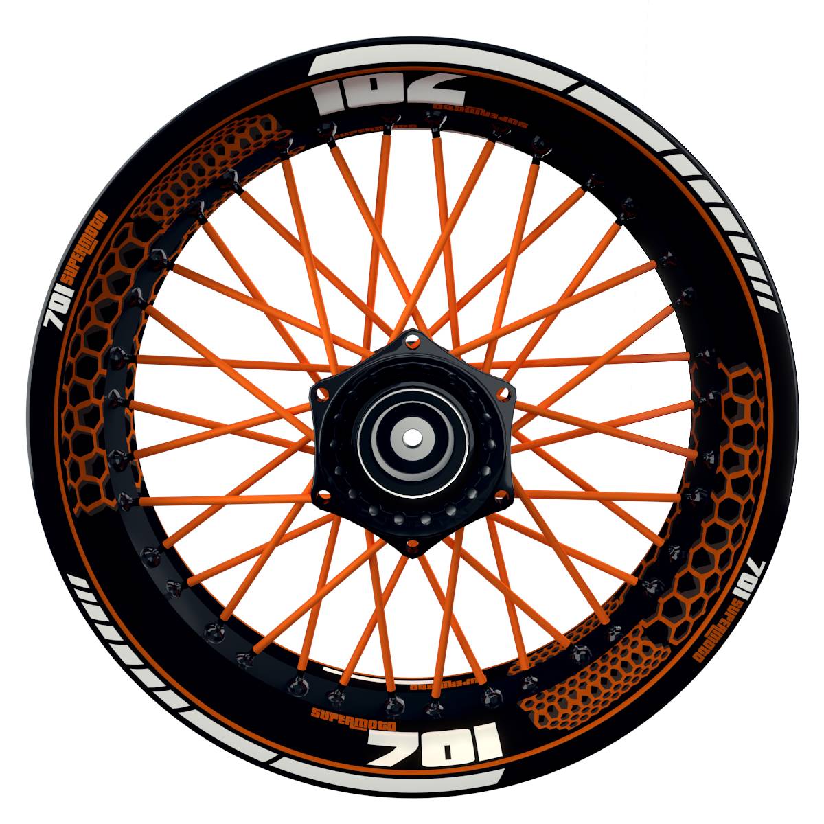 701 SUPERMOTO Hexagon schwarz orange Wheelsticker Felgenaufkleber