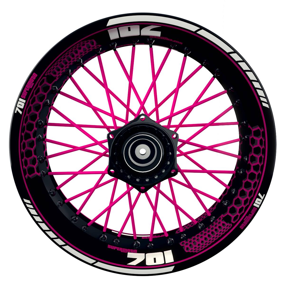 701 SUPERMOTO Hexagon schwarz pink Wheelsticker Felgenaufkleber