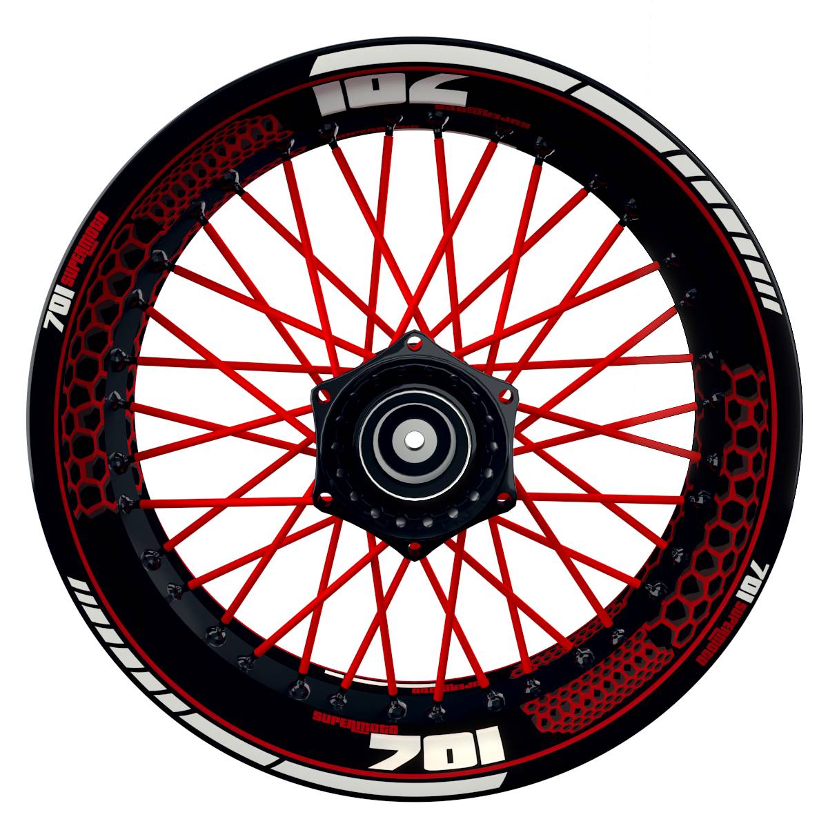 701 SUPERMOTO Hexagon schwarz rot Wheelsticker Felgenaufkleber