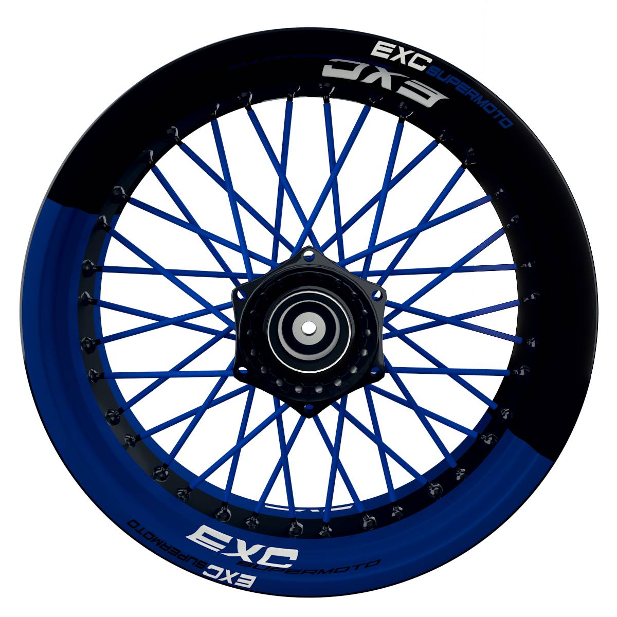 EXC Supermoto Halb halb schwarz blau Wheelsticker Felgenaufkleber