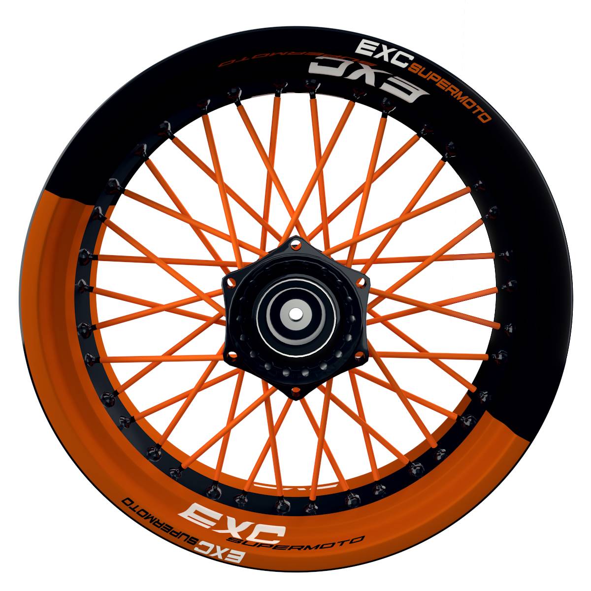 EXC Supermoto Halb halb schwarz orange Wheelsticker Felgenaufkleber