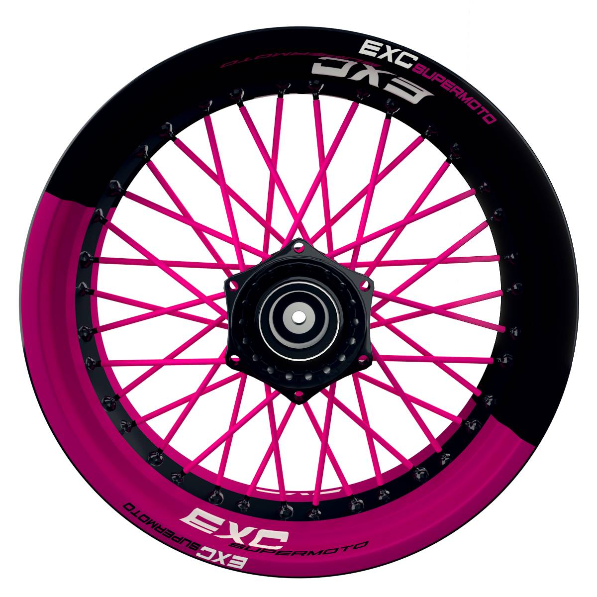 EXC Supermoto Halb halb schwarz pink Wheelsticker Felgenaufkleber