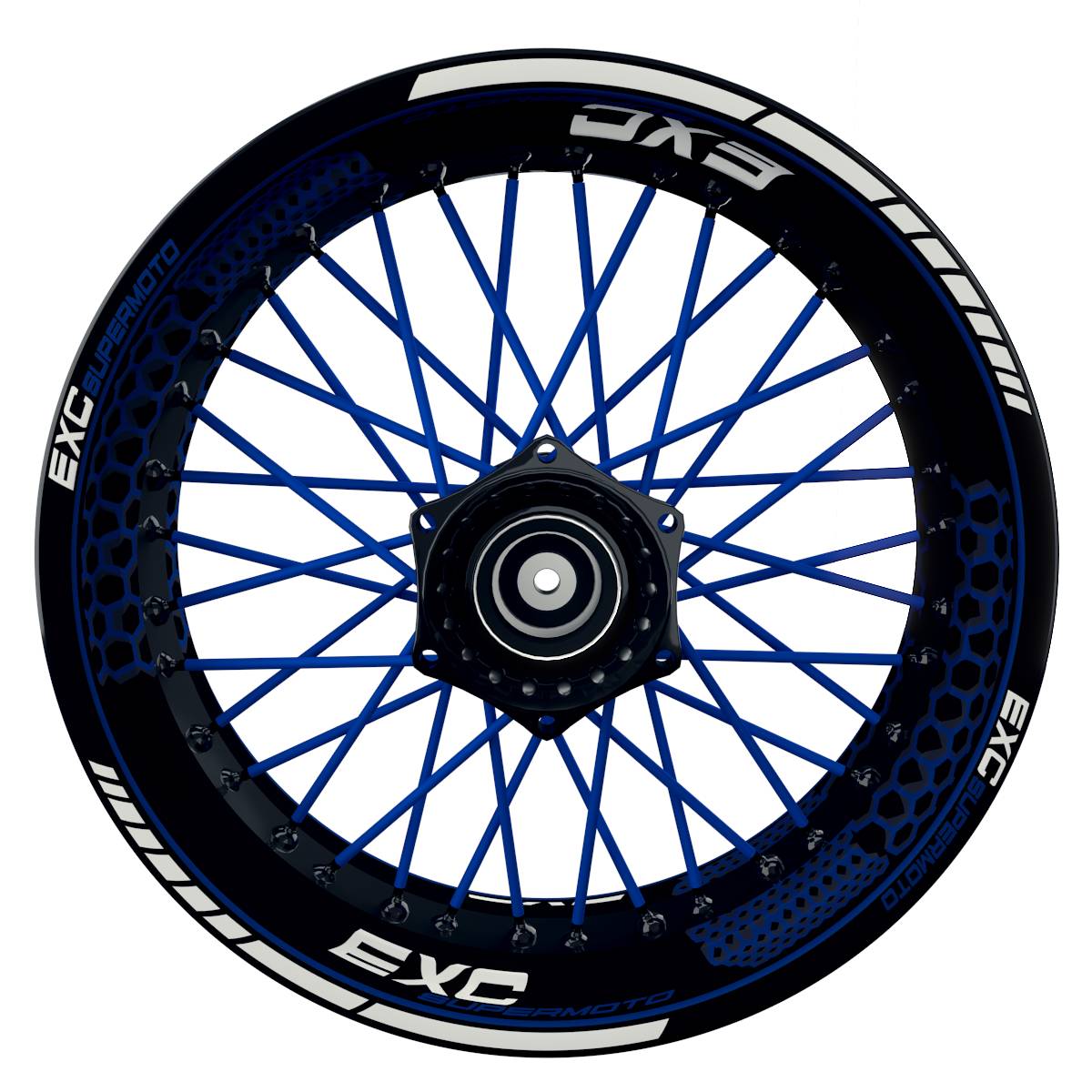 EXC Supermoto Hexagon schwarz blau Wheelsticker Felgenaufkleber