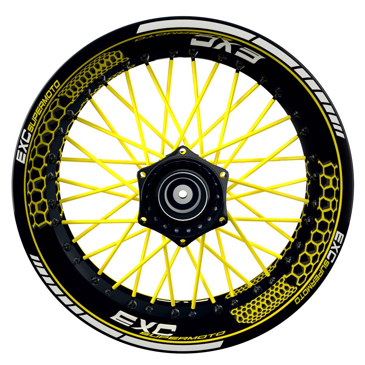 EXC Supermoto Hexagon schwarz gelb Wheelsticker Felgenaufkleber