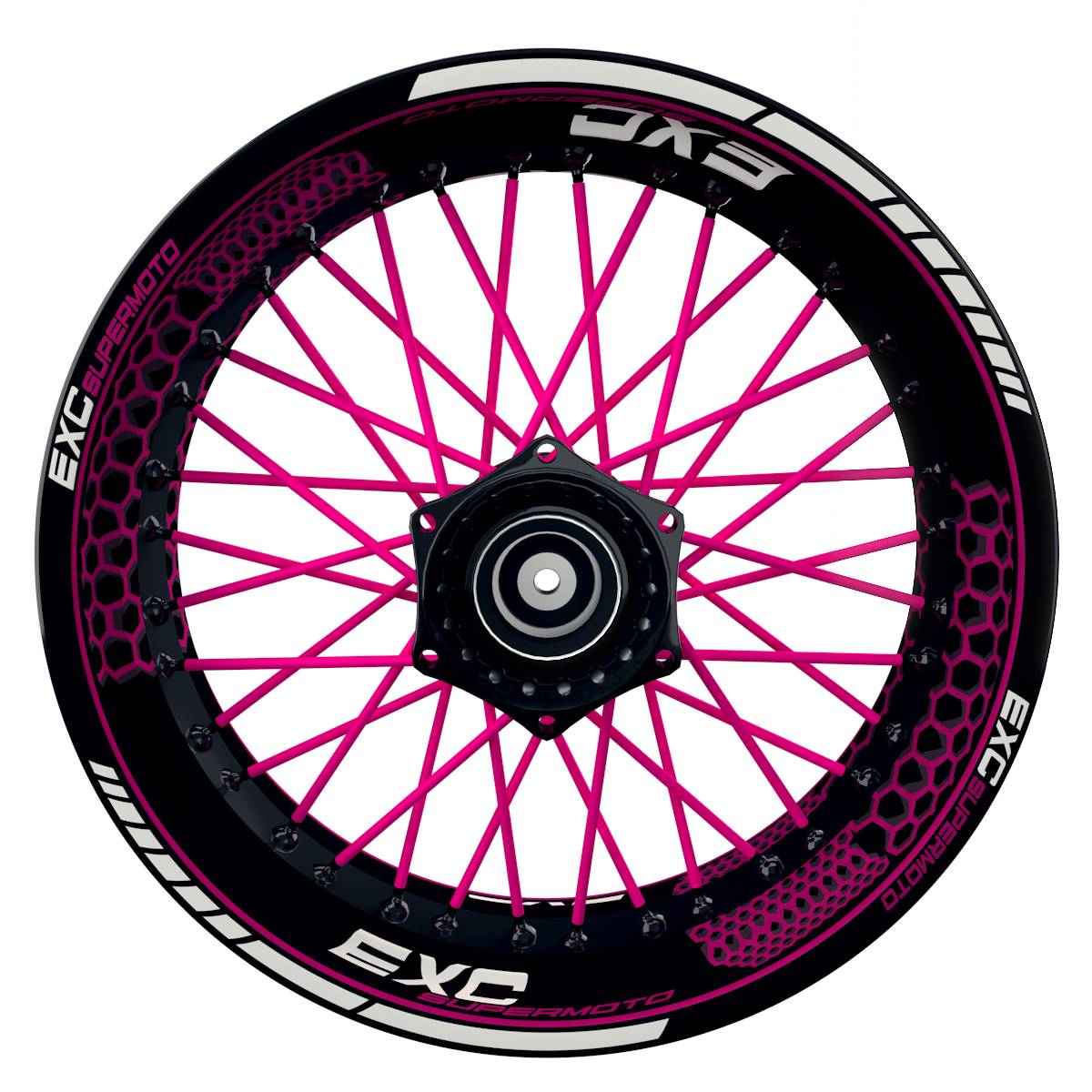EXC Supermoto Hexagon schwarz pink Wheelsticker Felgenaufkleber