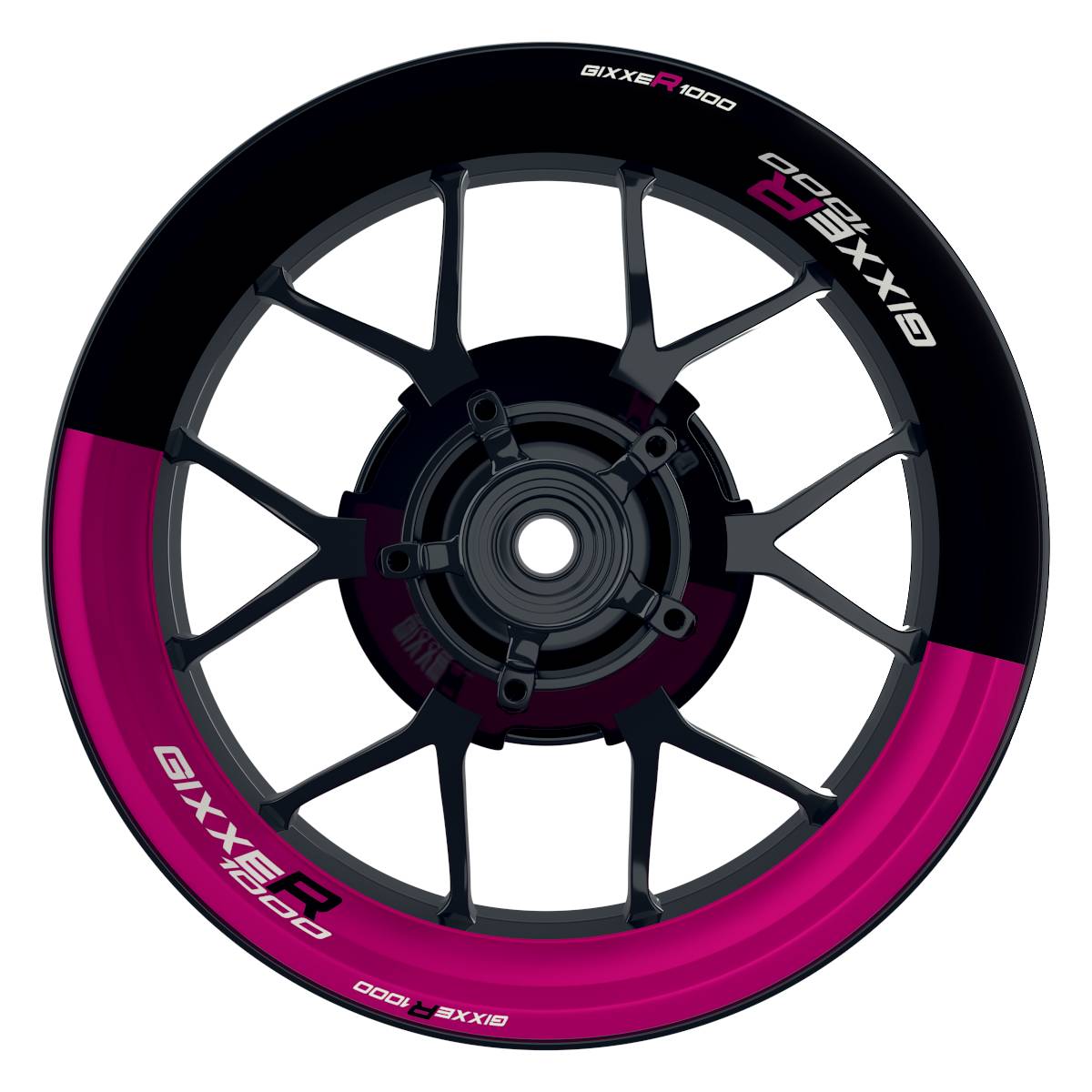 GIXXER1000 Halb halb schwarz pink Wheelsticker Felgenaufkleber