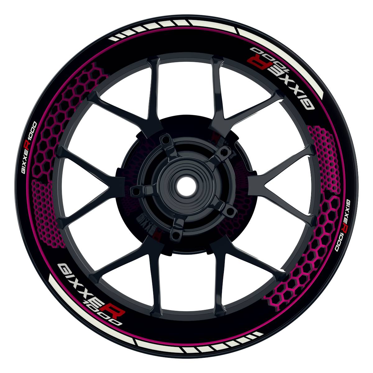 GIXXER1000 Hexagon schwarz pink Wheelsticker Felgenaufkleber