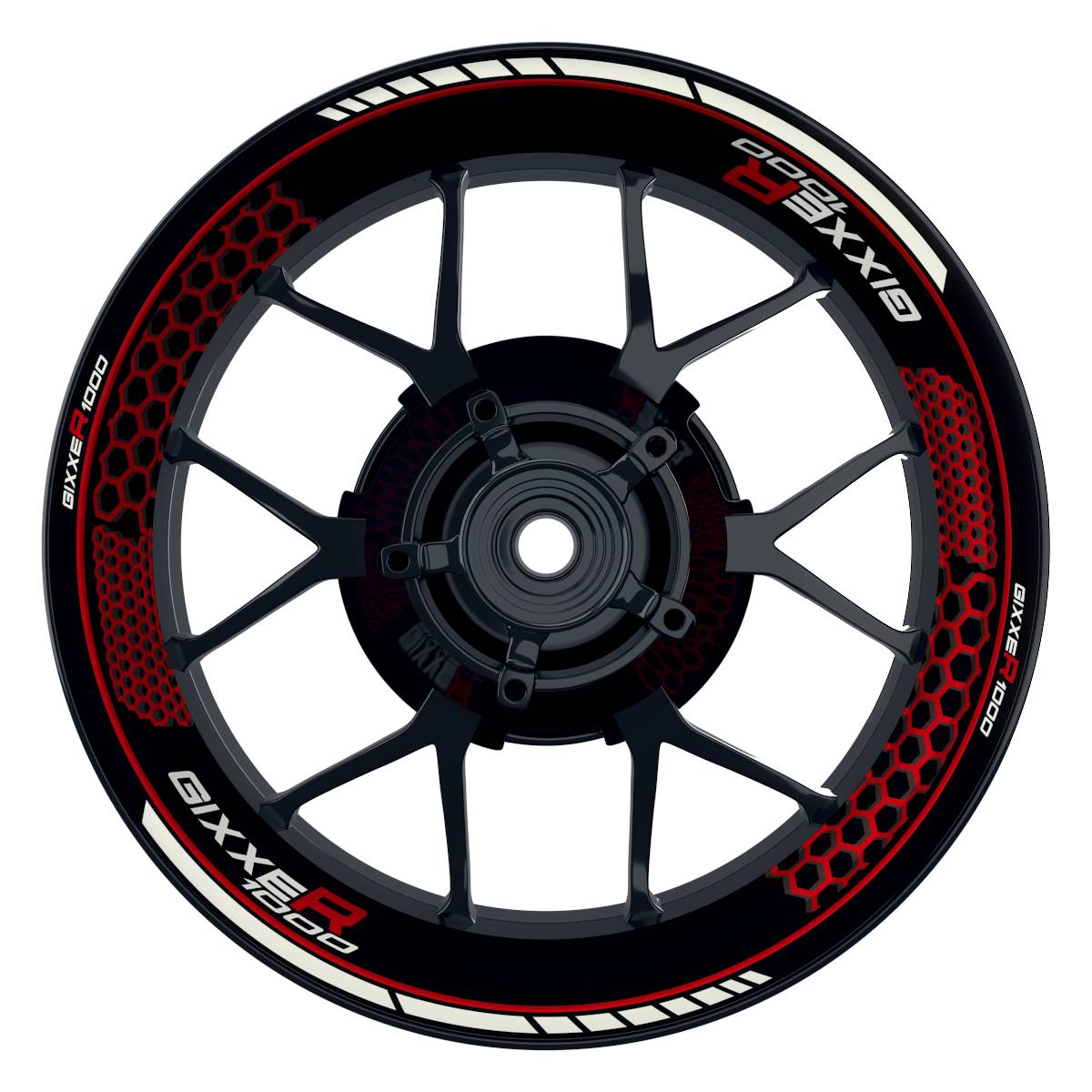 GIXXER1000 Hexagon schwarz rot Wheelsticker Felgenaufkleber