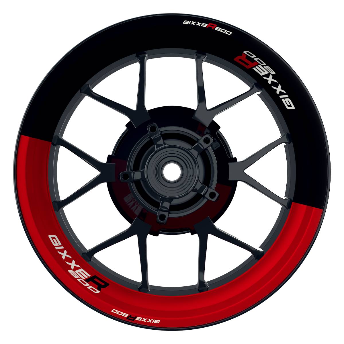 GIXXER600 Halb halb schwarz rot Wheelsticker Felgenaufkleber