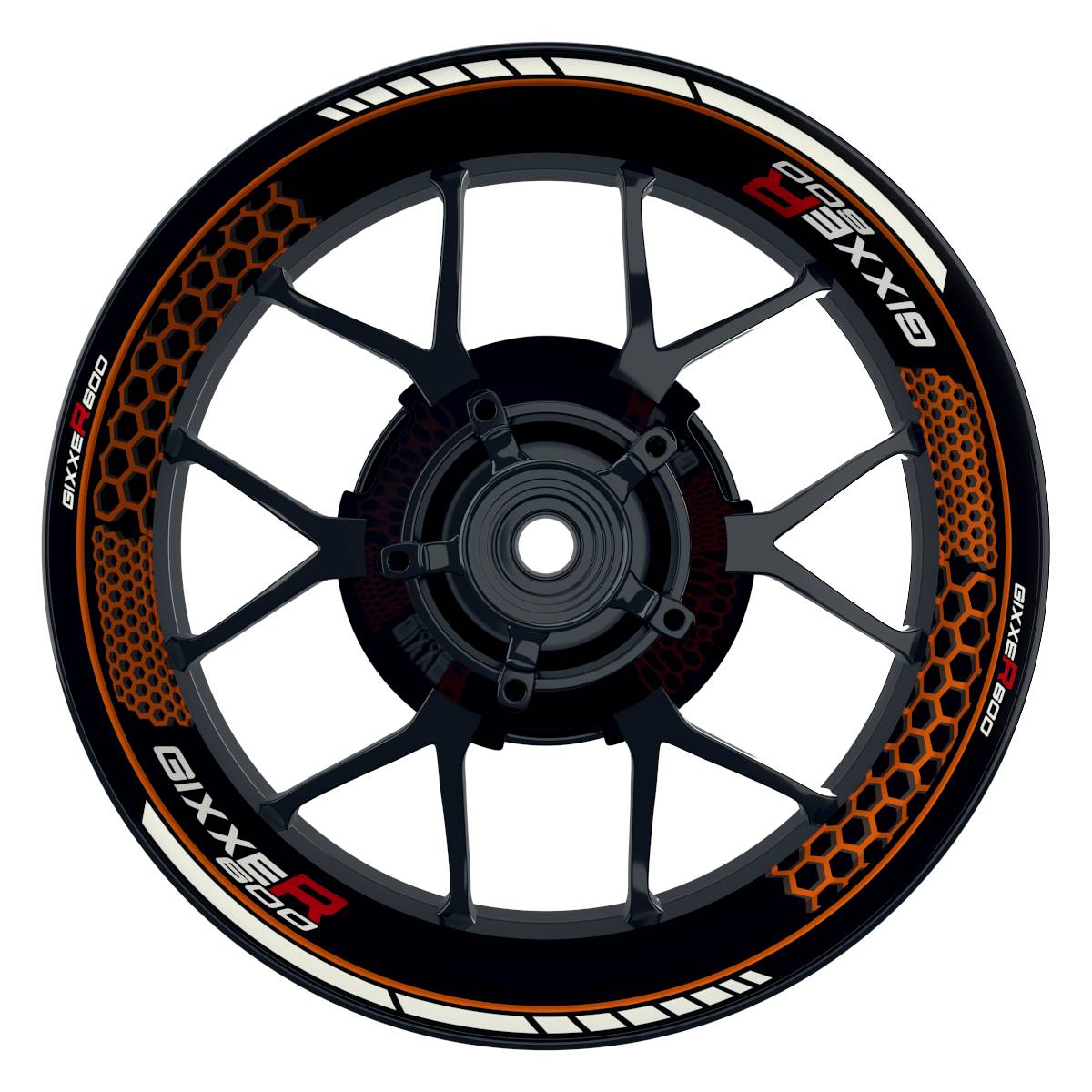 GIXXER600 Hexagon schwarz orange Wheelsticker Felgenaufkleber