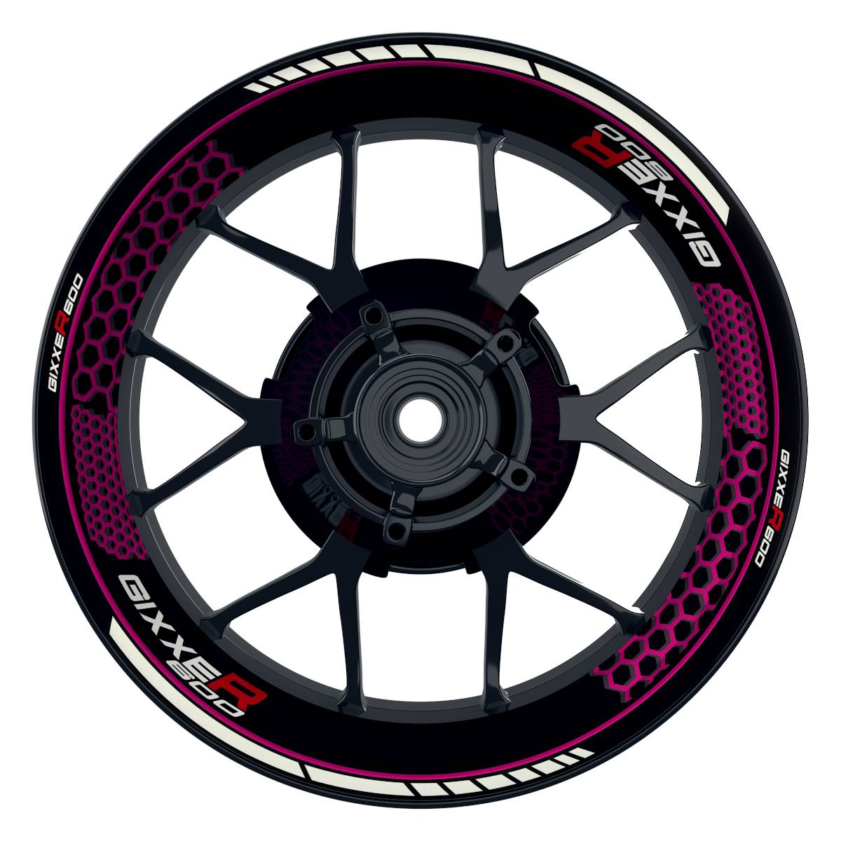 GIXXER600 Hexagon schwarz pink Wheelsticker Felgenaufkleber