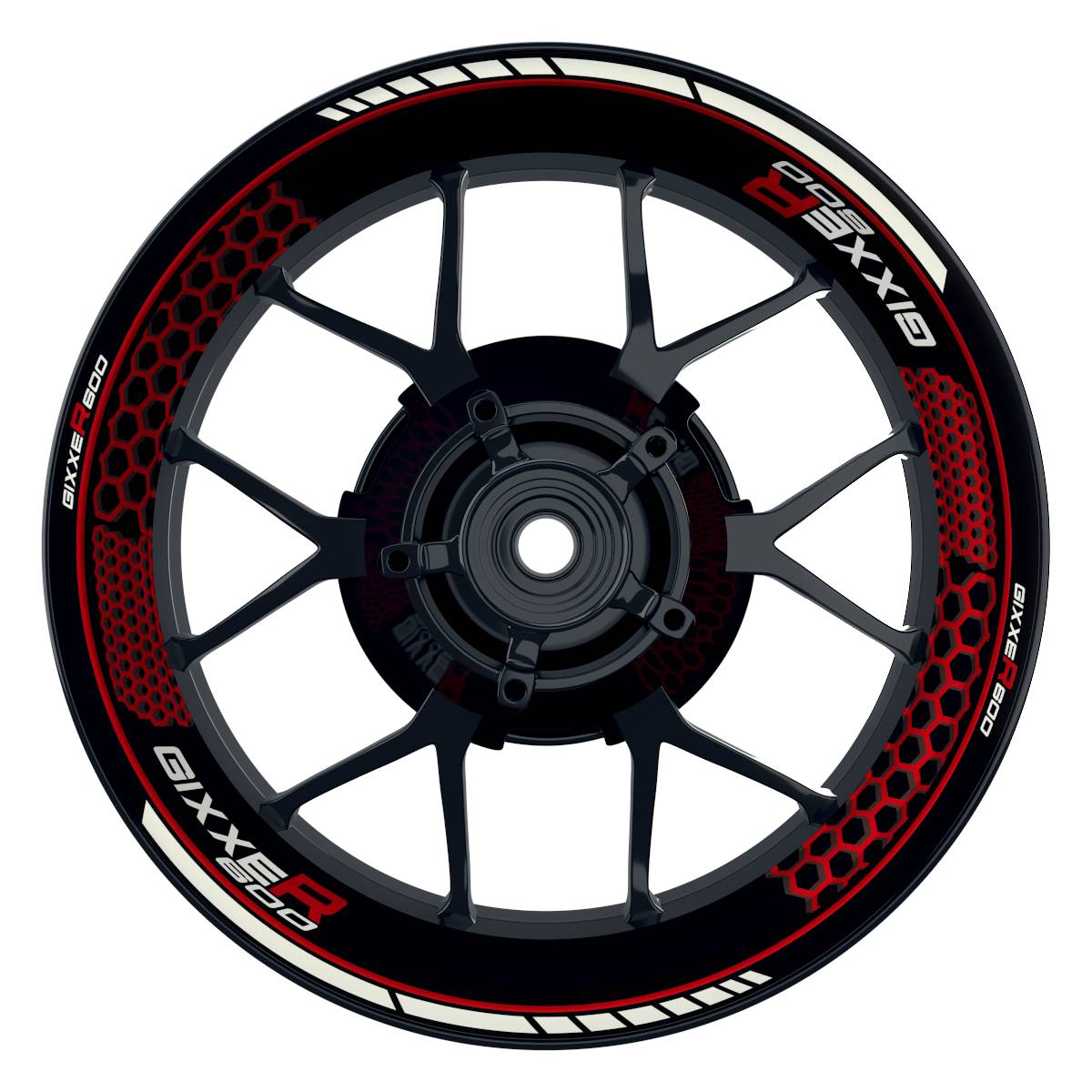 GIXXER600 Hexagon schwarz rot Wheelsticker Felgenaufkleber