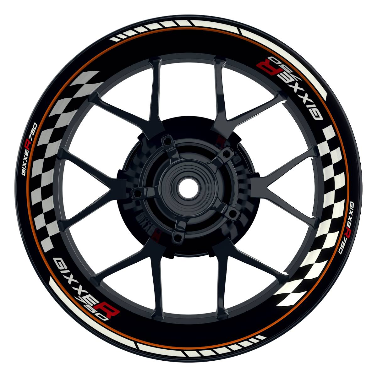 GIXXER750 Grid schwarz orange Wheelsticker Felgenaufkleber