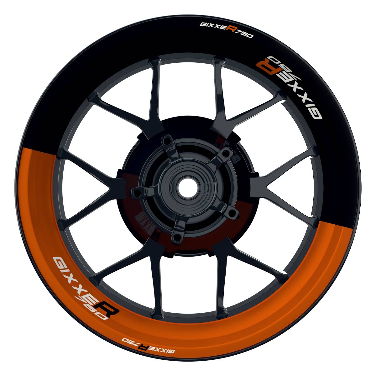 GIXXER750 Halb halb schwarz orange Wheelsticker Felgenaufkleber