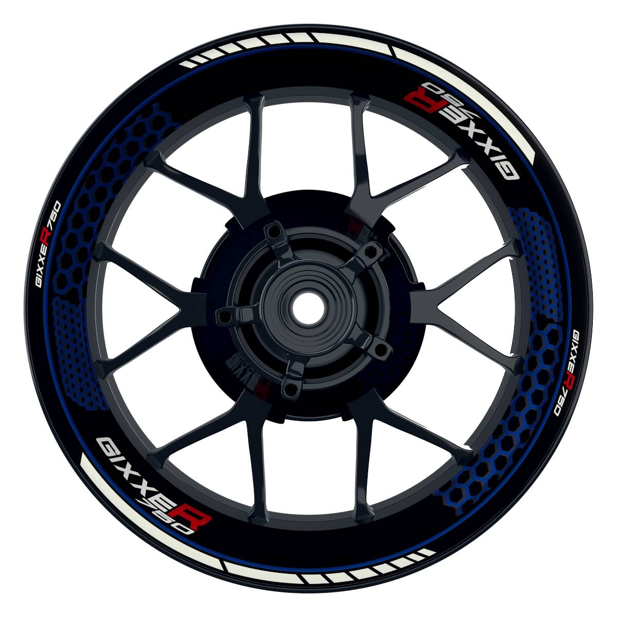 GIXXER750 Hexagon schwarz blau Wheelsticker Felgenaufkleber