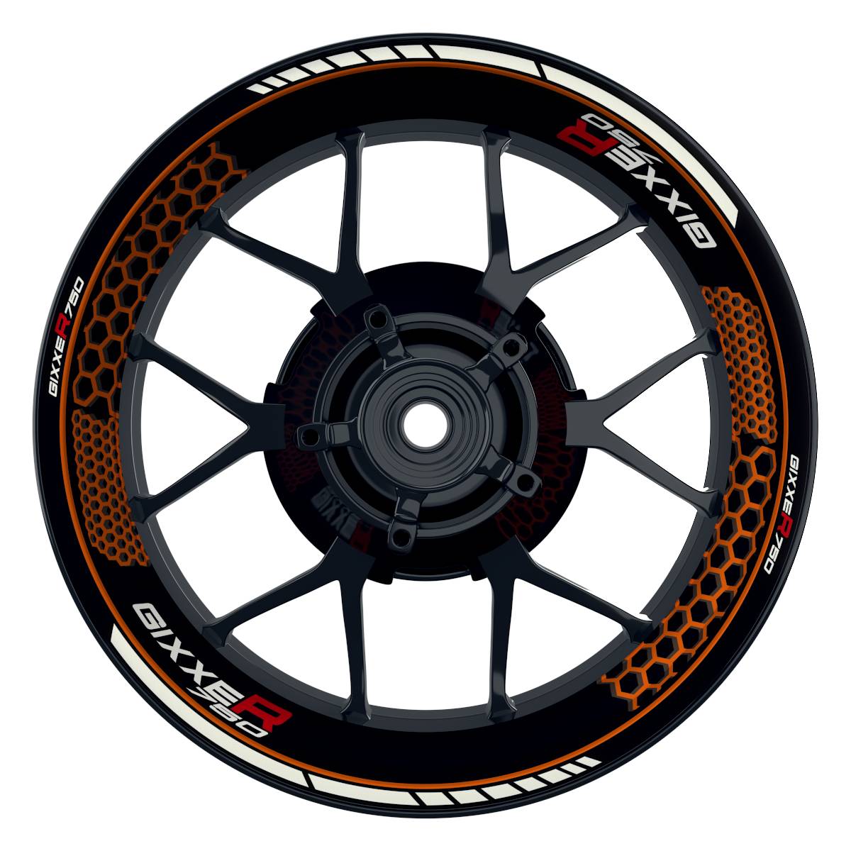 GIXXER750 Hexagon schwarz orange Wheelsticker Felgenaufkleber