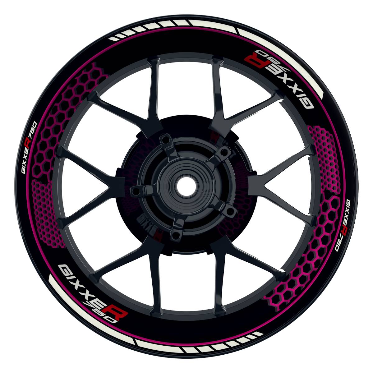 GIXXER750 Hexagon schwarz pink Wheelsticker Felgenaufkleber