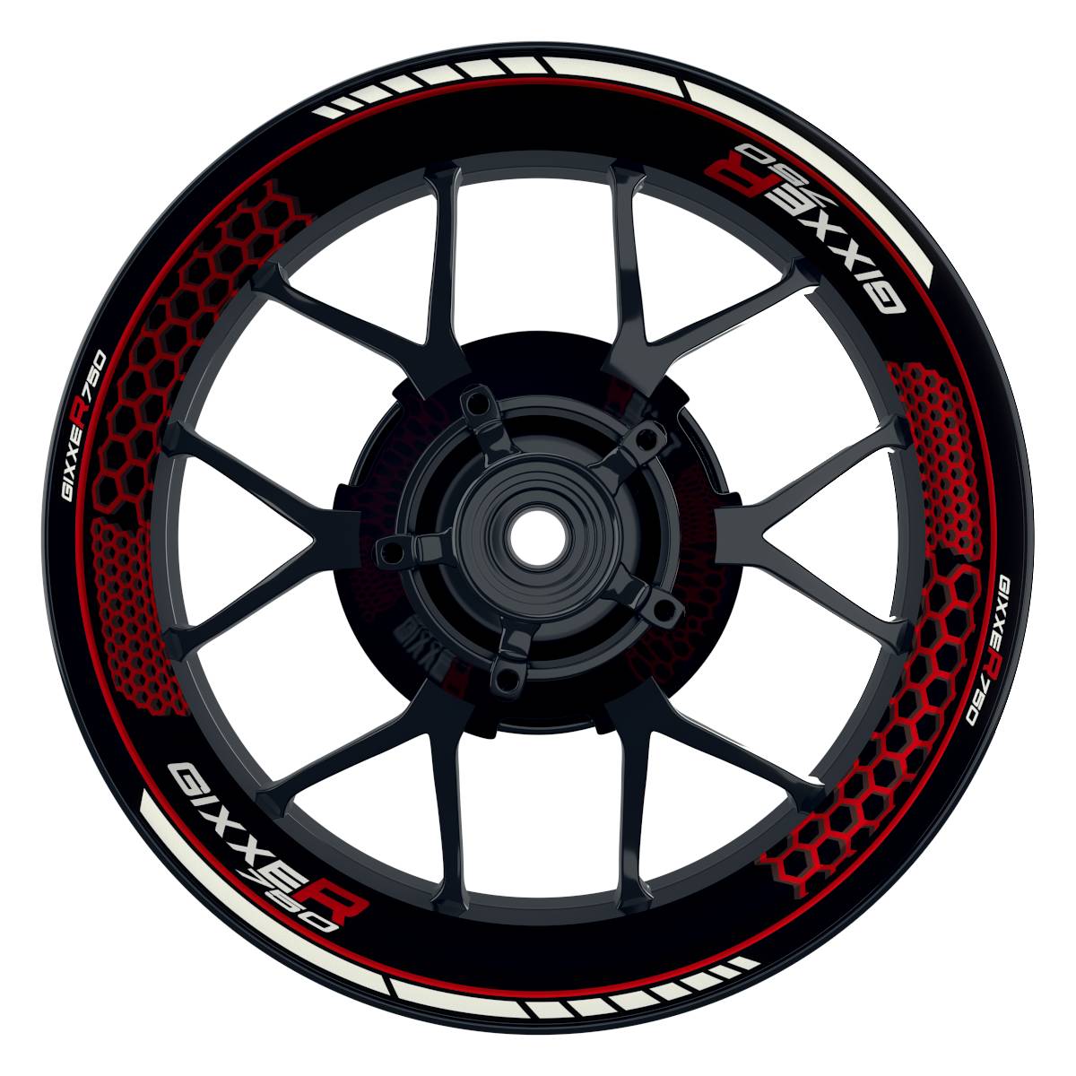 GIXXER750 Hexagon schwarz rot Wheelsticker Felgenaufkleber
