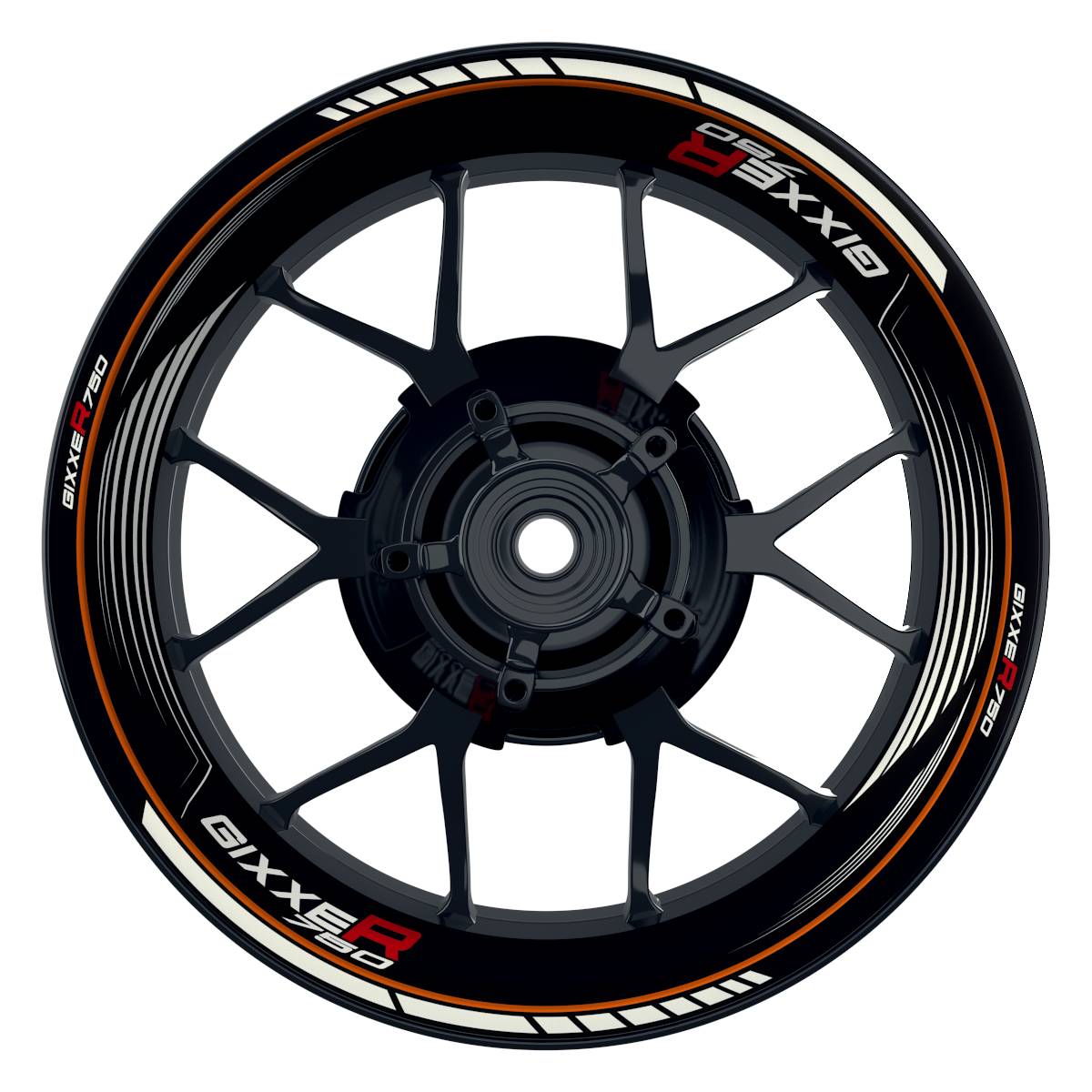 GIXXER750 SAW schwarz orange Wheelsticker Felgenaufkleber