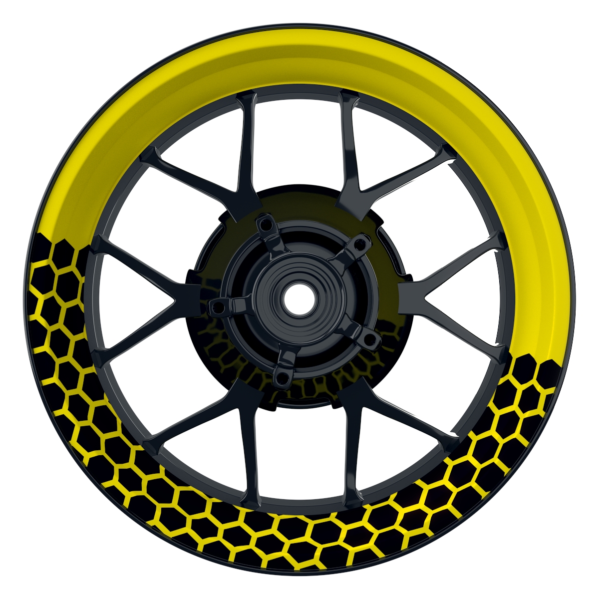 Hexagon halb halb schwarz gelb Wheelsticker Felgenaufkleber