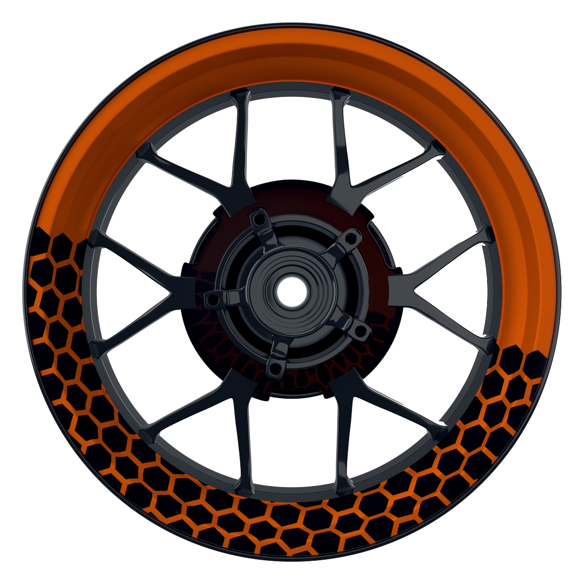 Hexagon halb halb schwarz orange Wheelsticker Felgenaufkleber