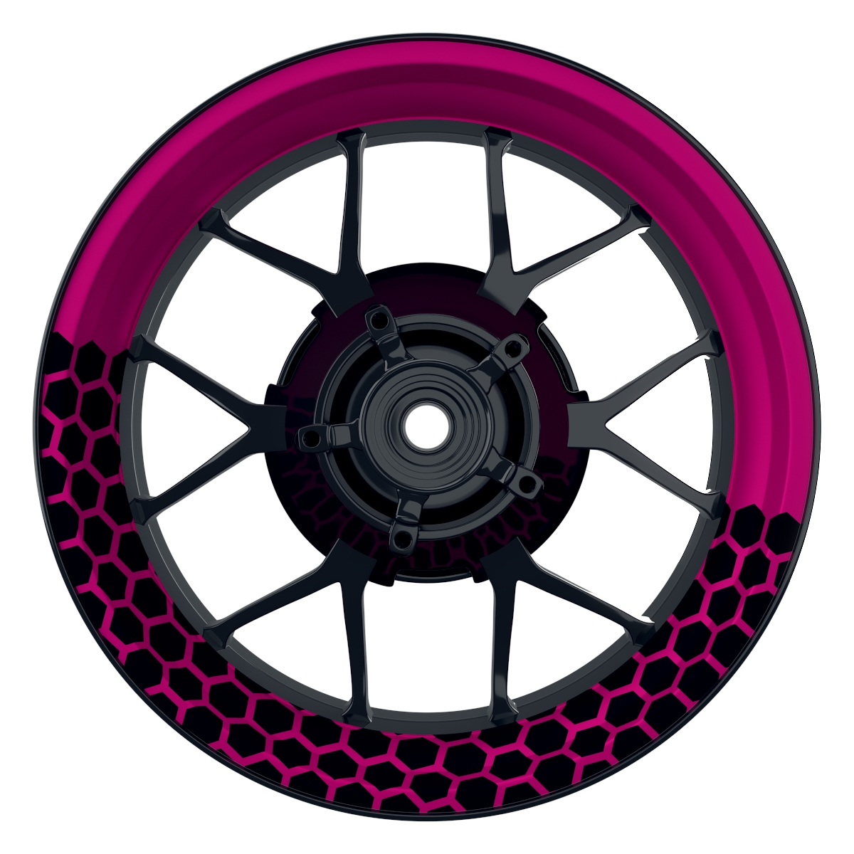 Hexagon halb halb schwarz pink Wheelsticker Felgenaufkleber