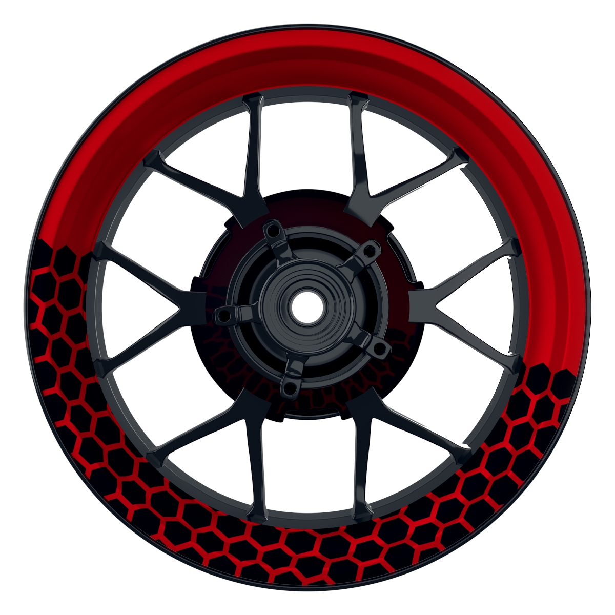 Hexagon halb halb schwarz rot Wheelsticker Felgenaufkleber