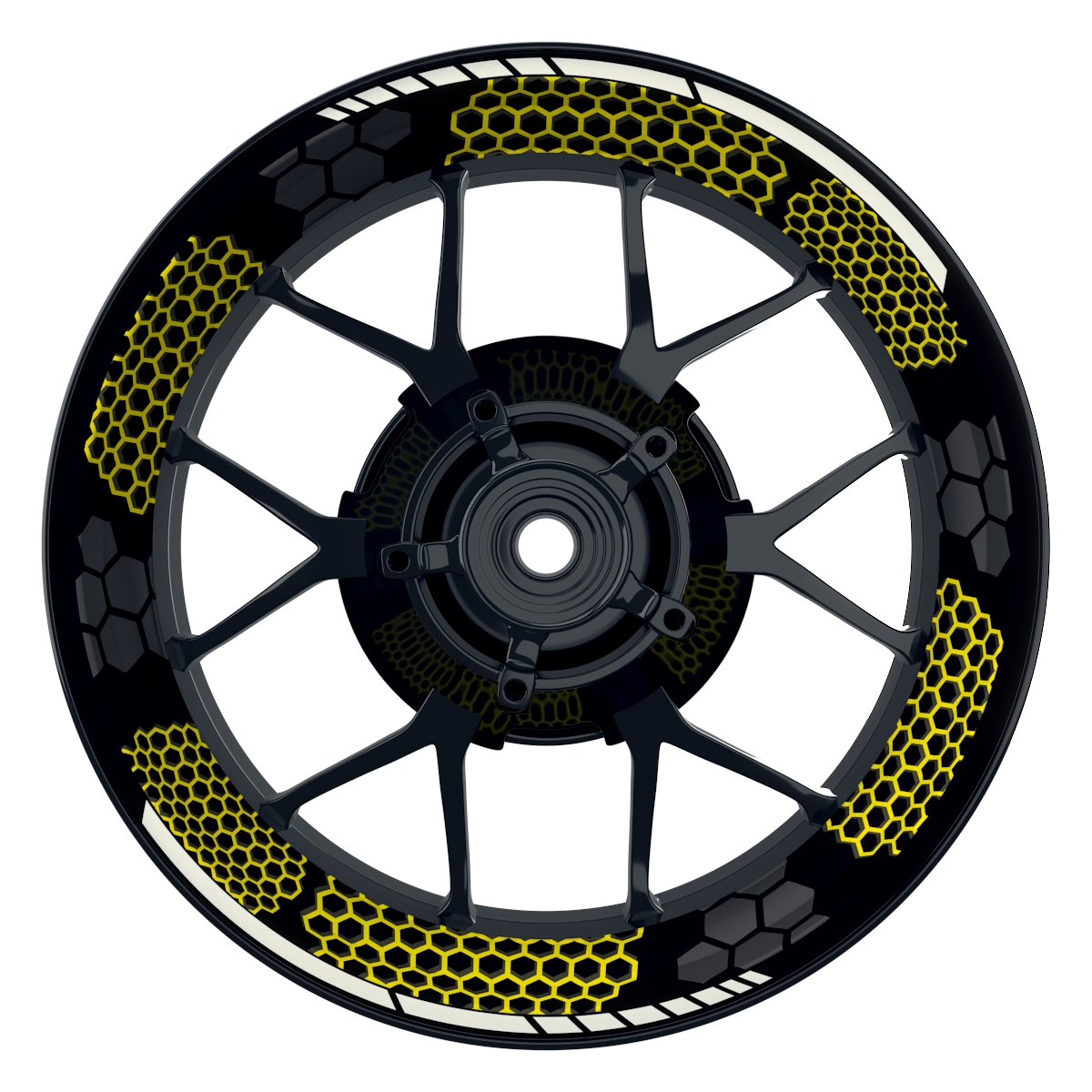 Hexagon schwarz neutral NEU gelb Wheelsticker Felgenaufkleber