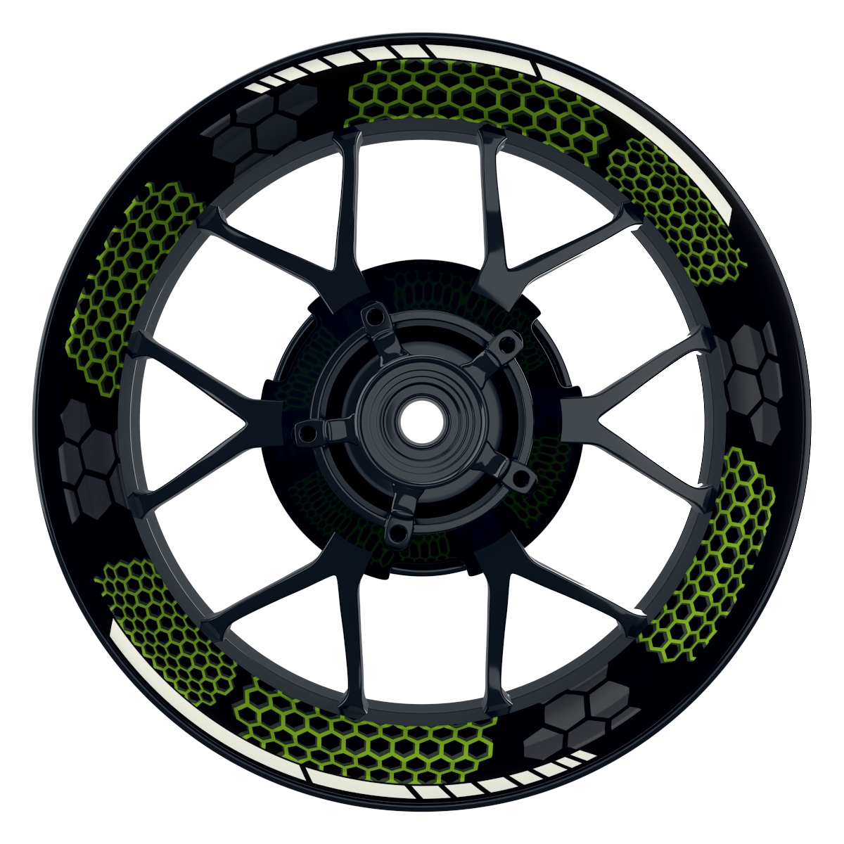 Hexagon schwarz neutral NEU gruen Wheelsticker Felgenaufkleber