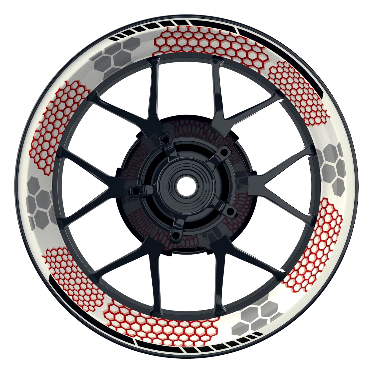 Hexagon weiss neutral rot Wheelsticker Felgenaufkleber