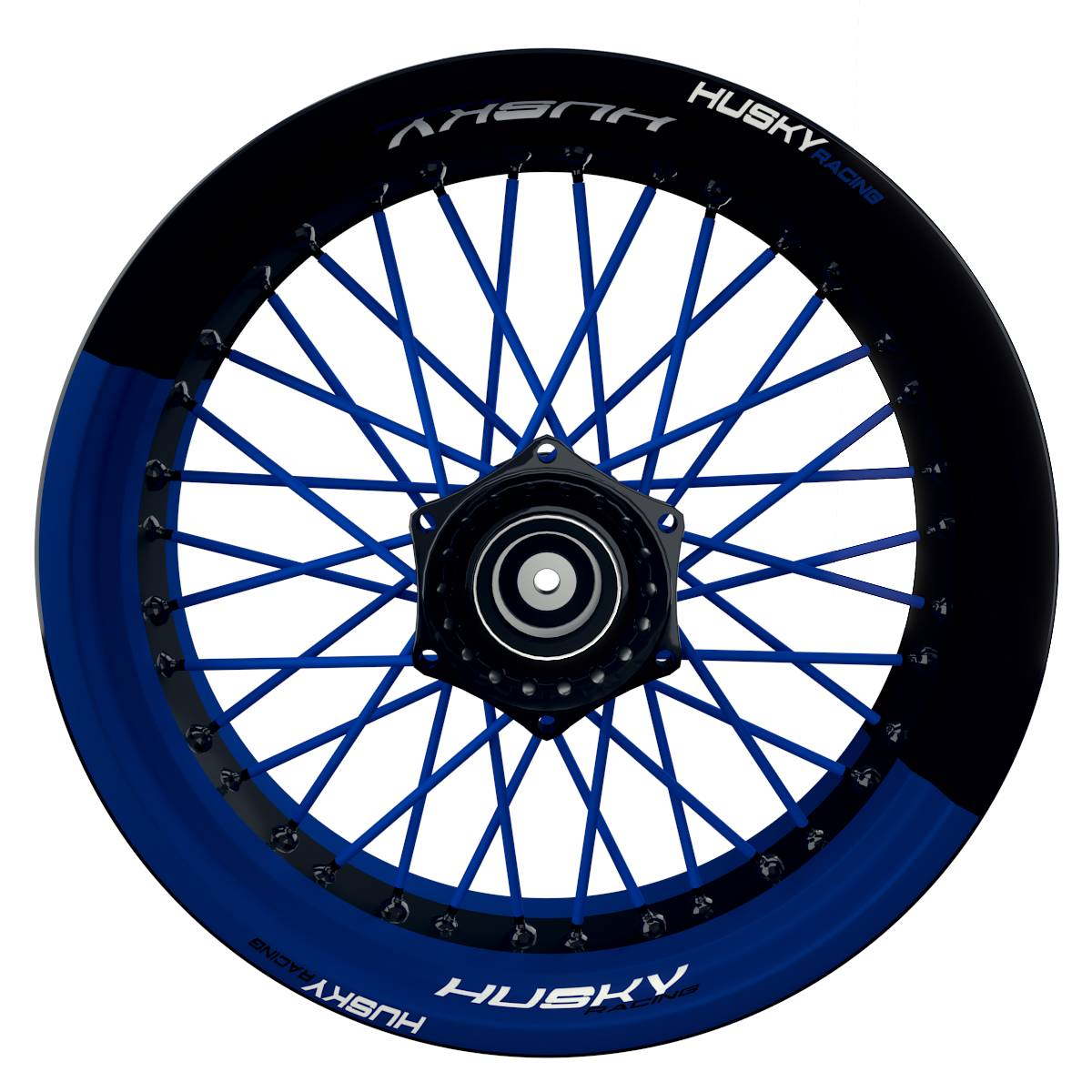 HuskyRACING Halb halb schwarz blau Wheelsticker Felgenaufkleber