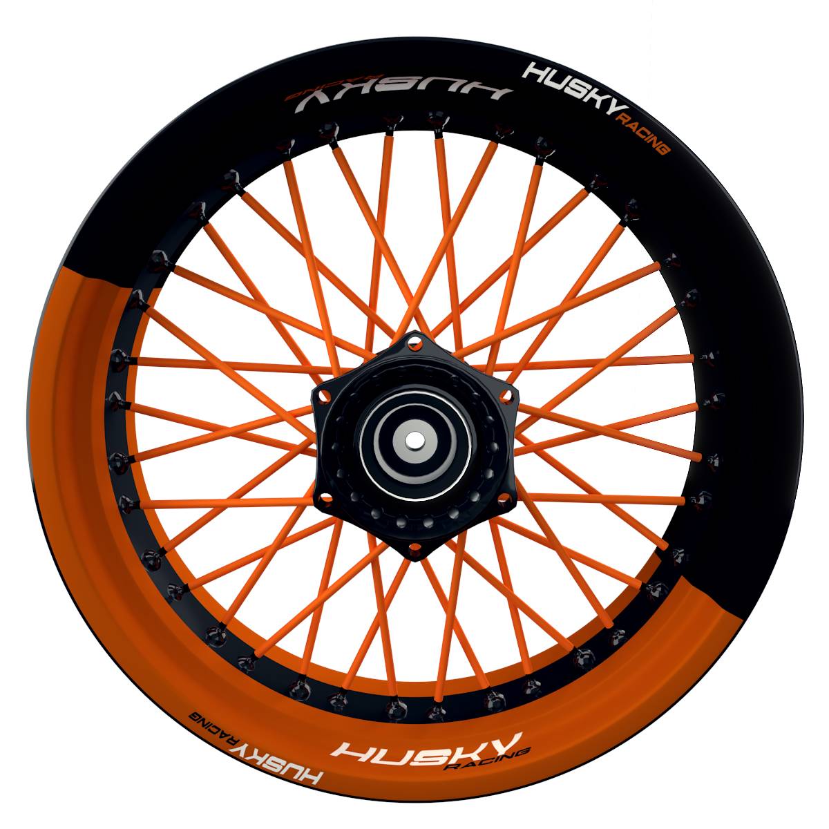 HuskyRACING Halb halb schwarz orange Wheelsticker Felgenaufkleber