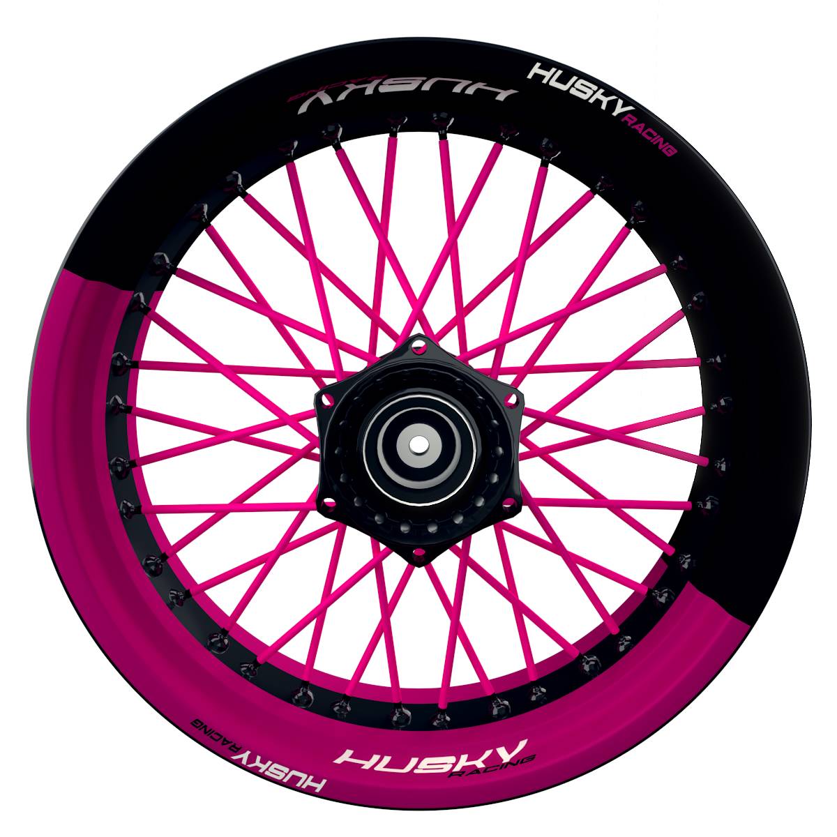 HuskyRACING Halb halb schwarz pink Wheelsticker Felgenaufkleber