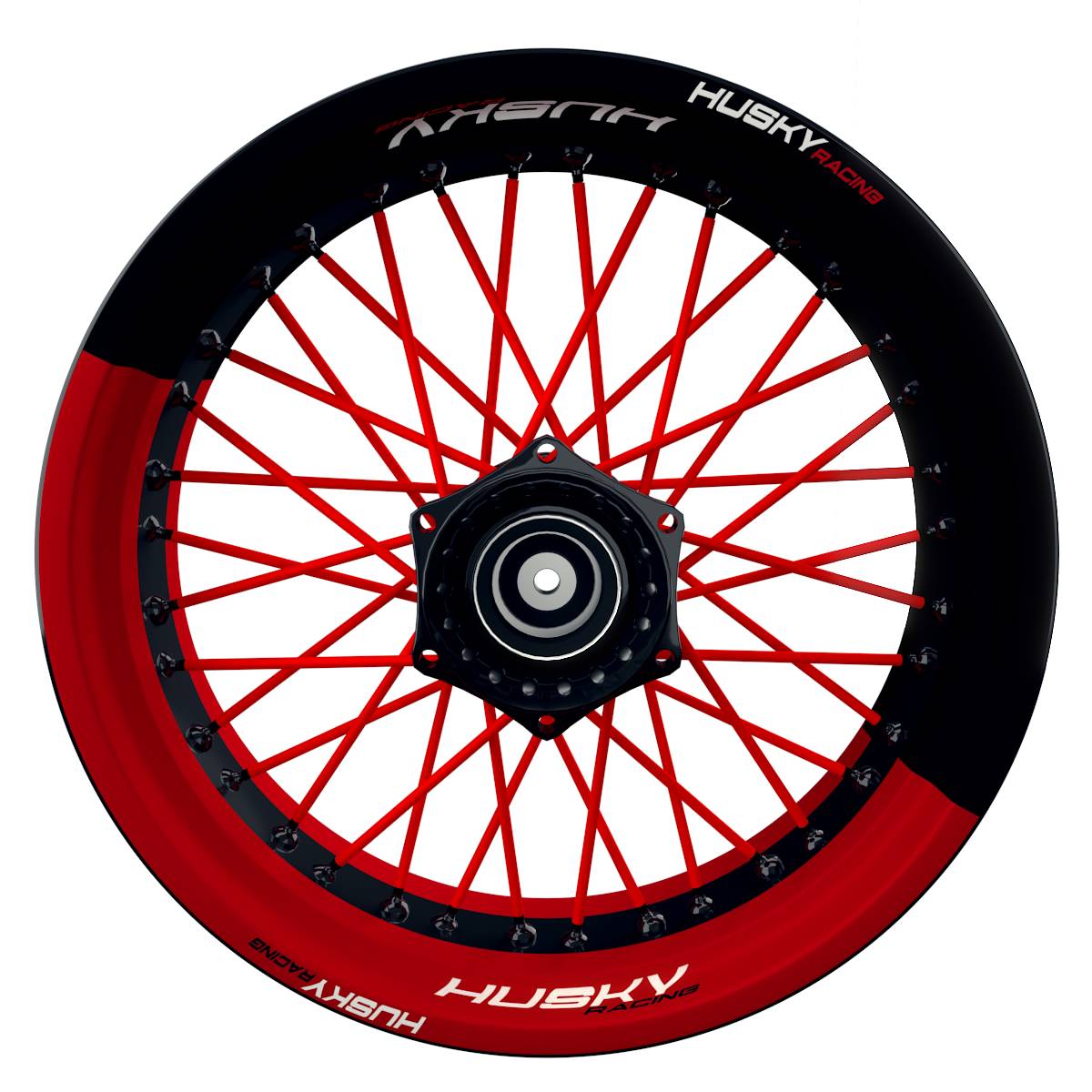 HuskyRACING Halb halb schwarz rot Wheelsticker Felgenaufkleber