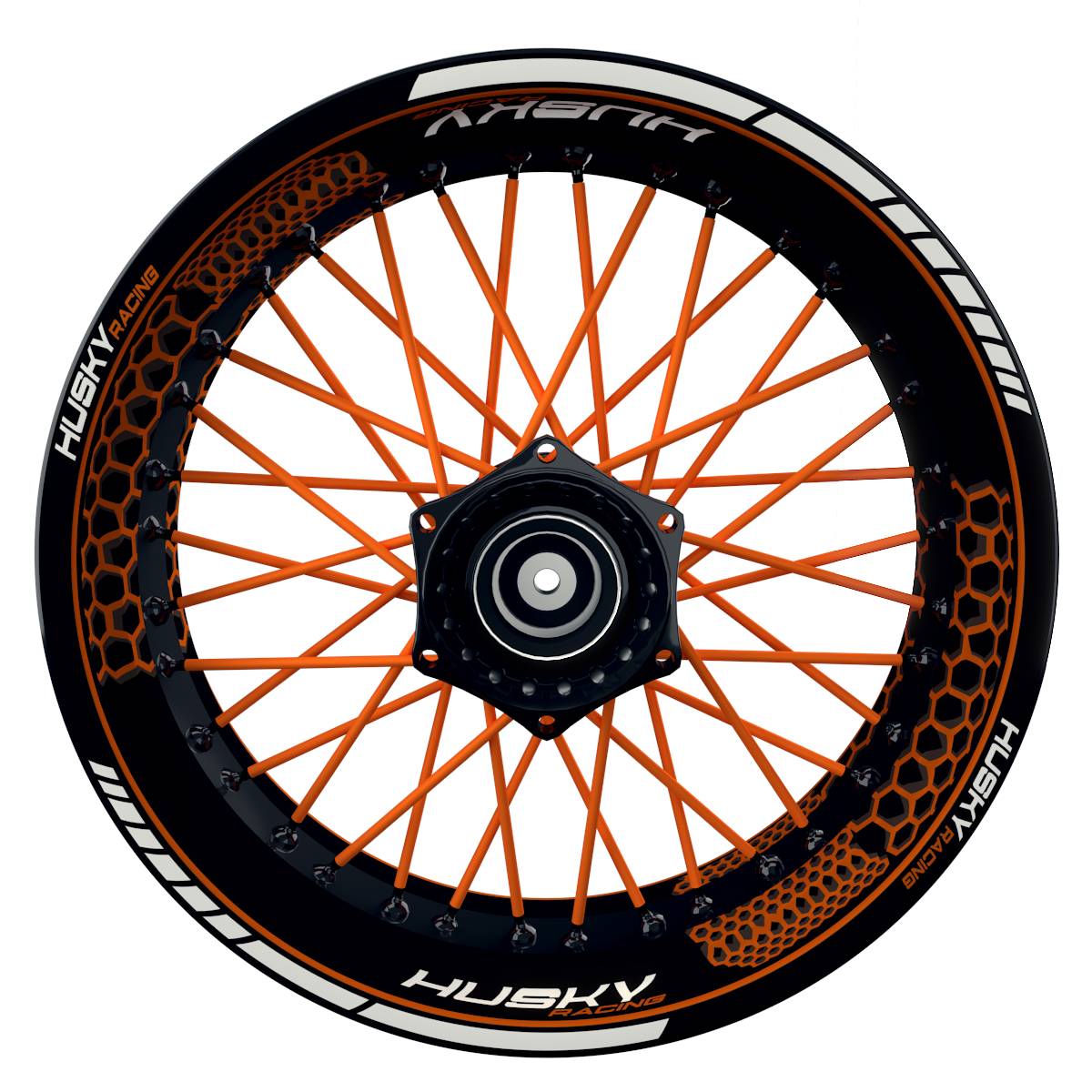 HuskyRACING Hexagon schwarz orange Wheelsticker Felgenaufkleber