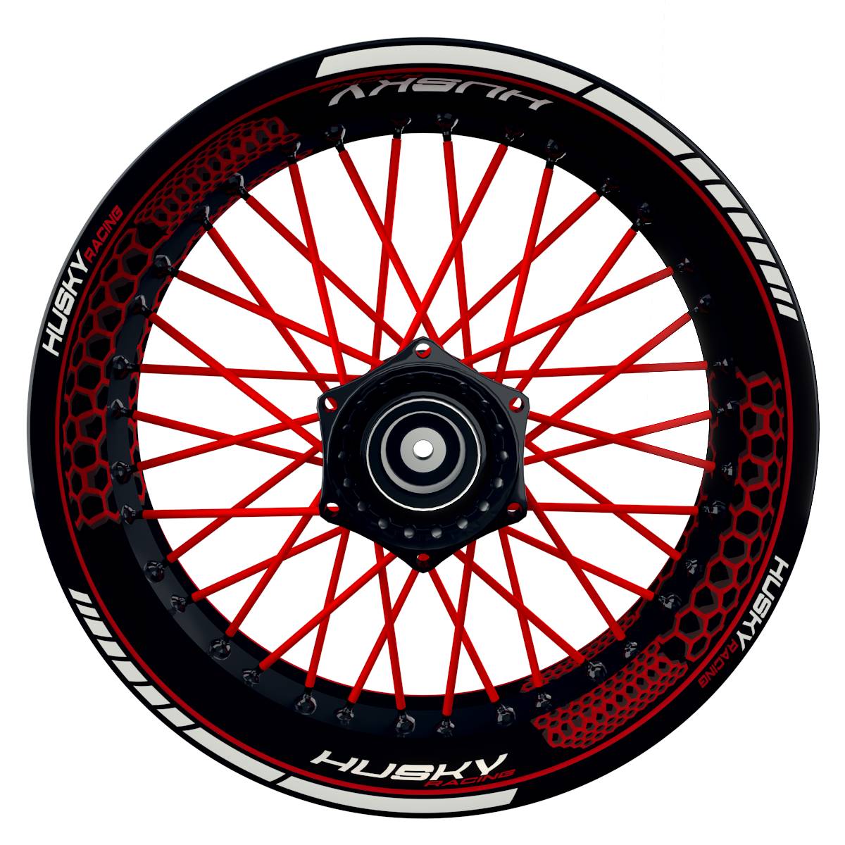 HuskyRACING Hexagon schwarz rot Wheelsticker Felgenaufkleber