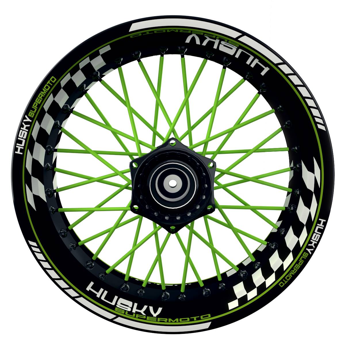 HuskySUPERMOTO Grid schwarz gruen Wheelsticker Felgenaufkleber