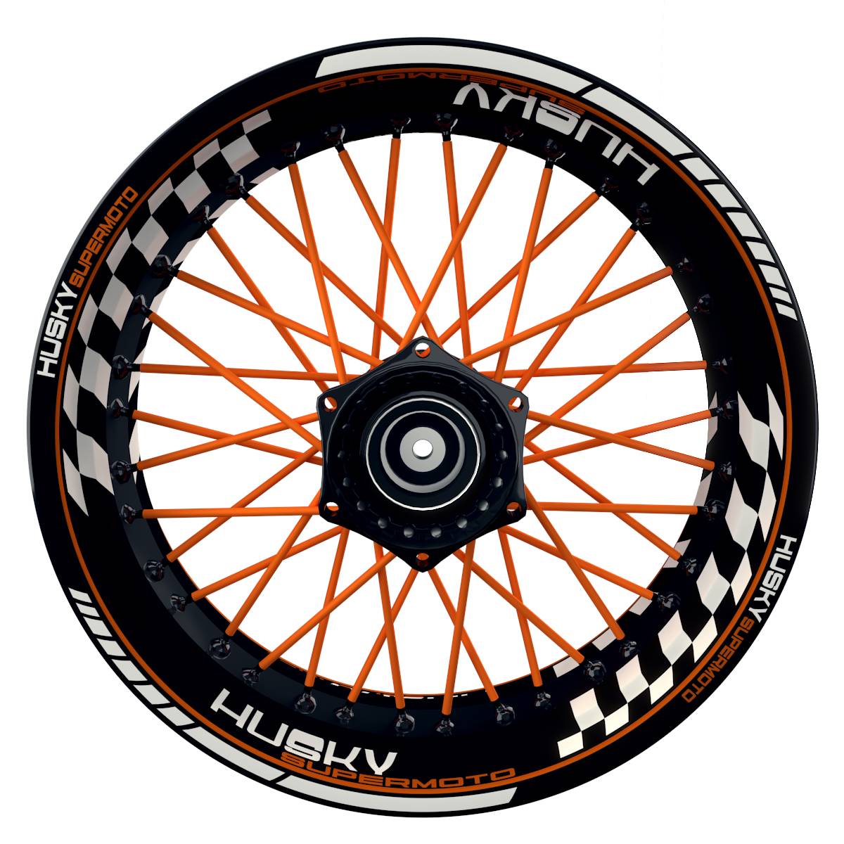 HuskySUPERMOTO Grid schwarz orange Wheelsticker Felgenaufkleber