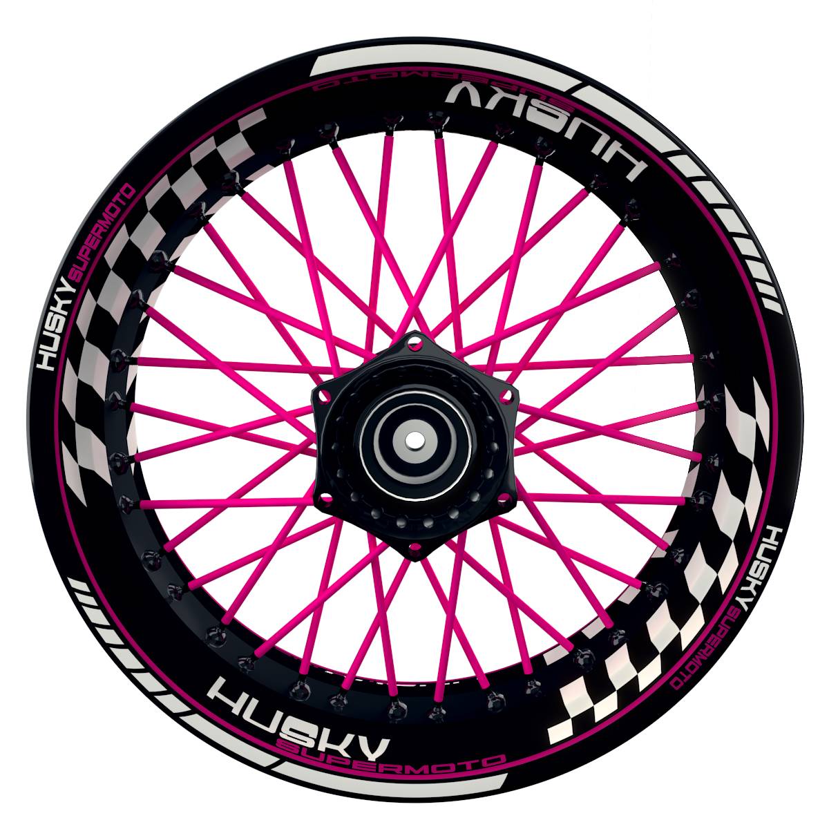 HuskySUPERMOTO Grid schwarz pink Wheelsticker Felgenaufkleber