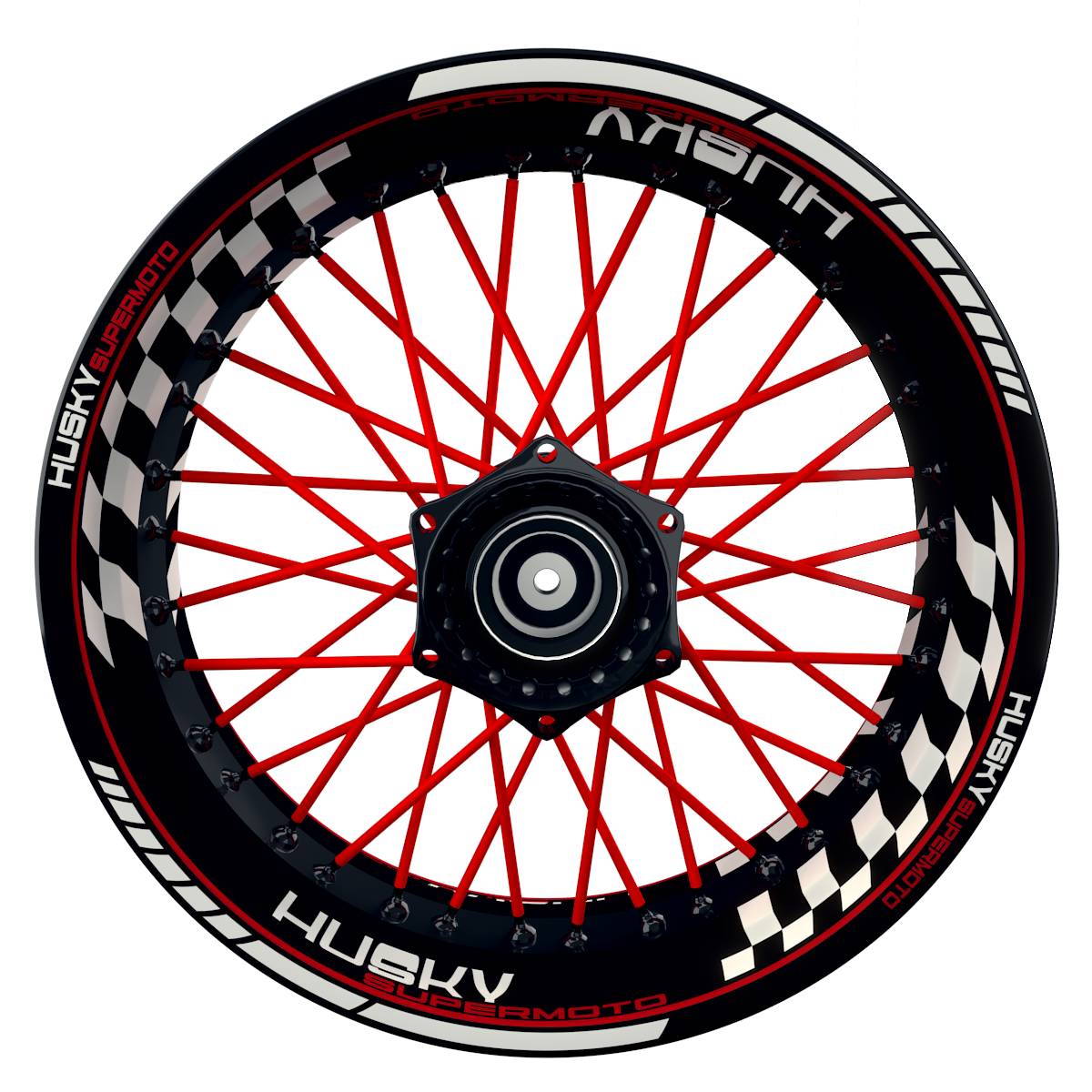 HuskySUPERMOTO Grid schwarz rot Wheelsticker Felgenaufkleber