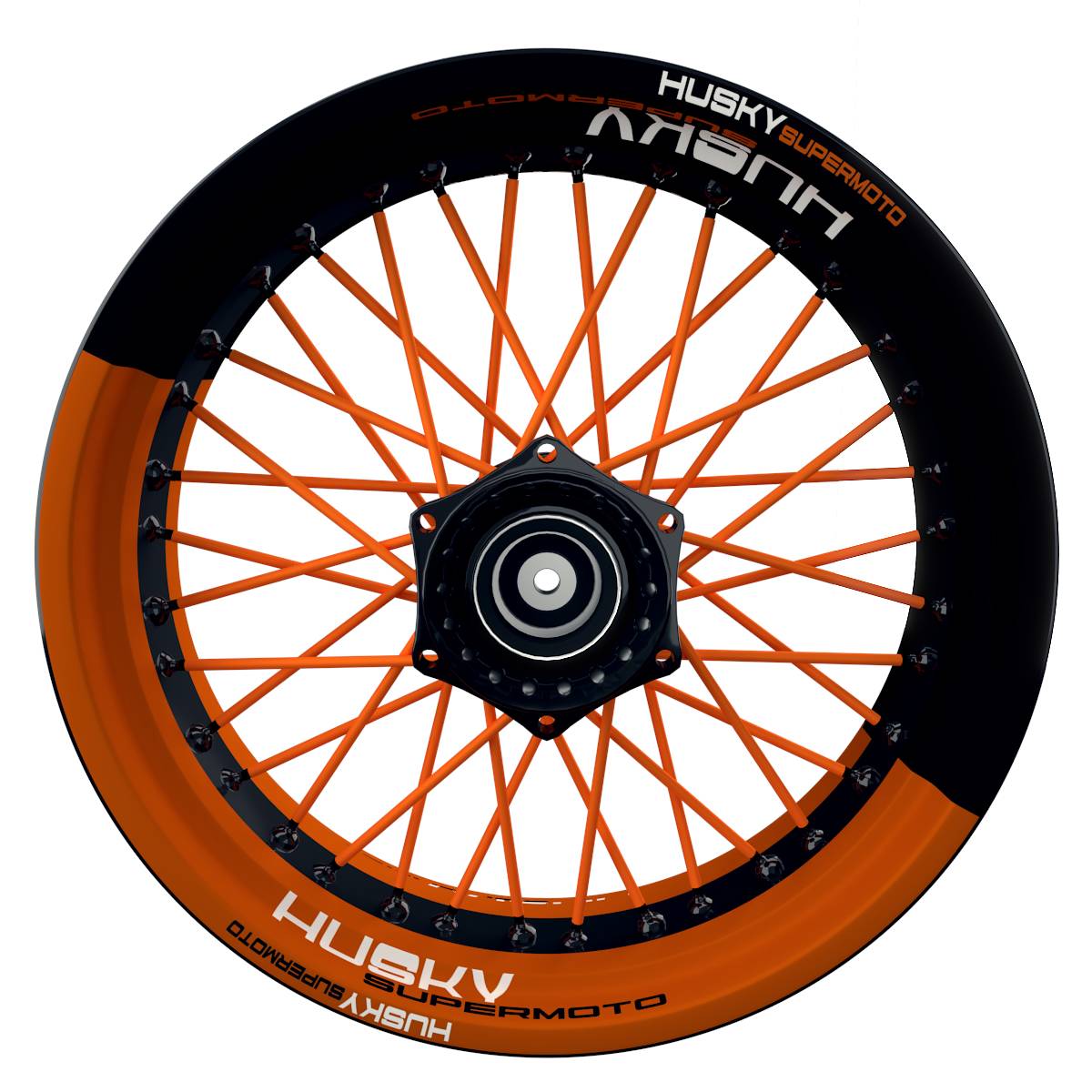 HuskySUPERMOTO Halb halb schwarz orange Wheelsticker Felgenaufkleber