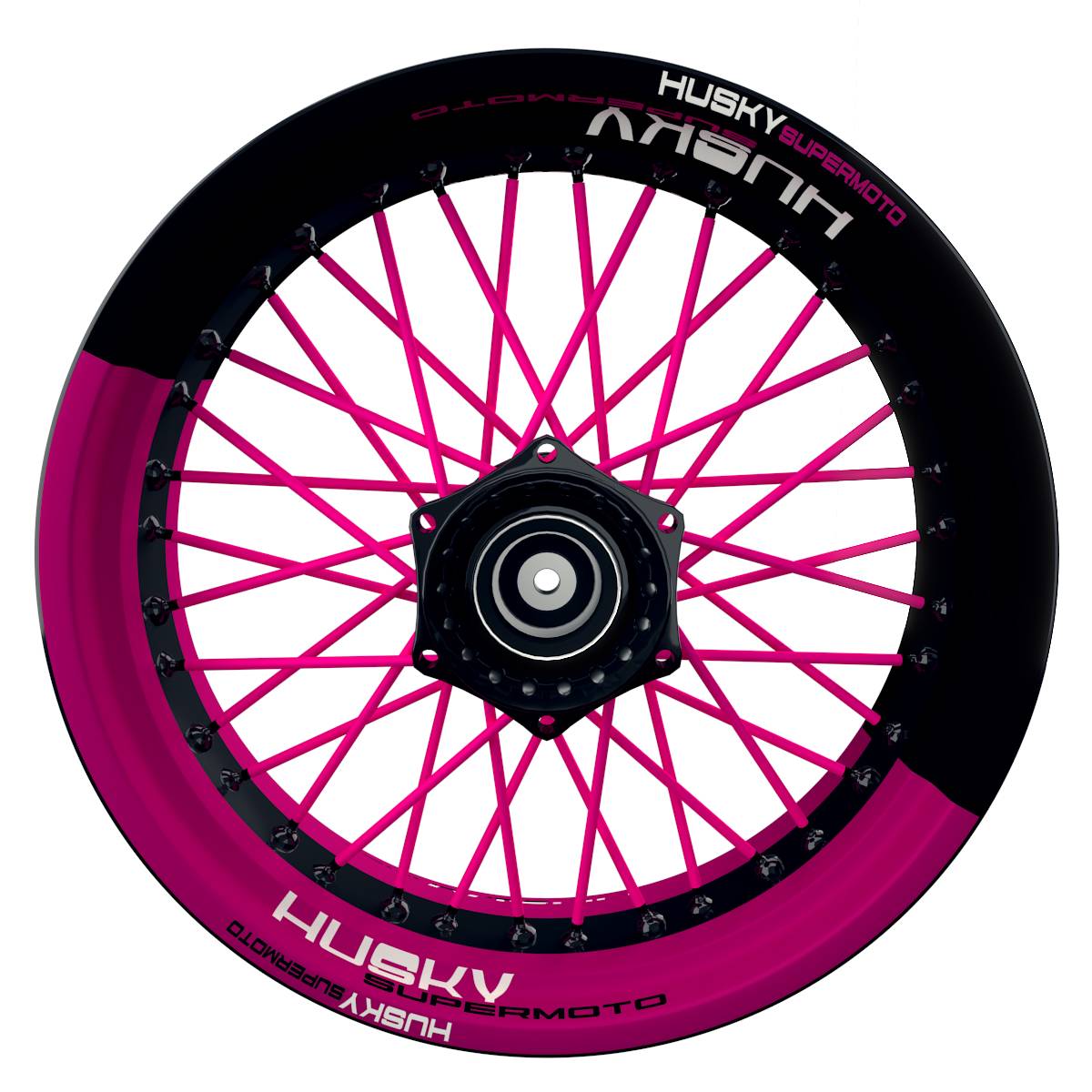 HuskySUPERMOTO Halb halb schwarz pink Wheelsticker Felgenaufkleber