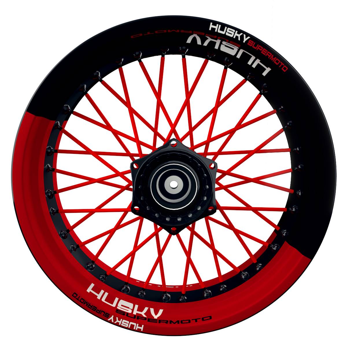 HuskySUPERMOTO Halb halb schwarz rot Wheelsticker Felgenaufkleber