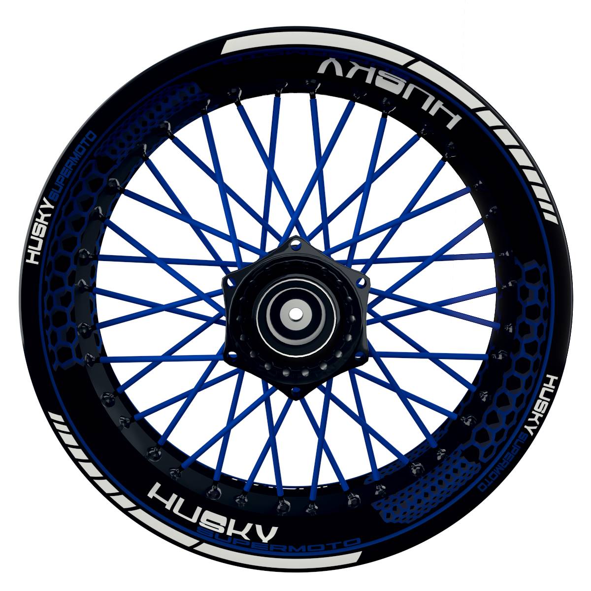 HuskySUPERMOTO Hexagon schwarz blau Wheelsticker Felgenaufkleber