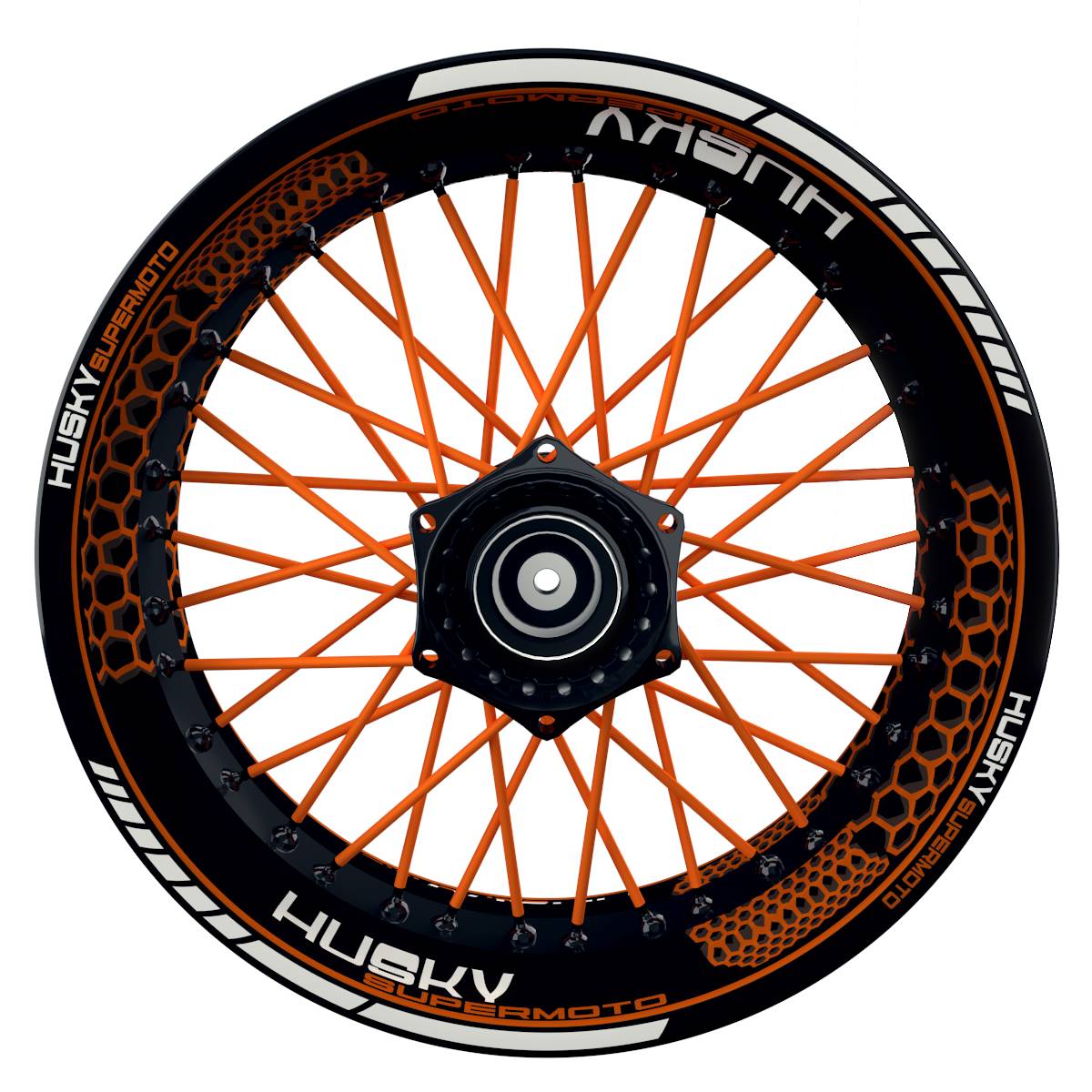 HuskySUPERMOTO Hexagon schwarz orange Wheelsticker Felgenaufkleber